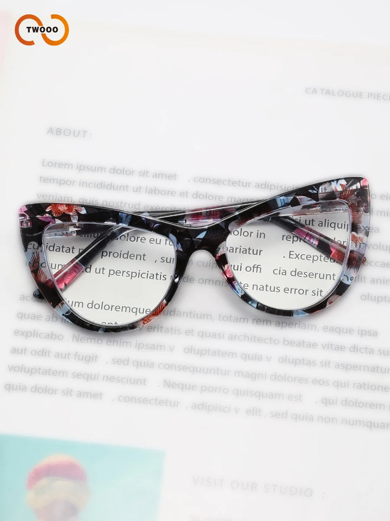 4PCS Multi-Pattern Cat-Eye Reading Glasses - Blue-Light Blocking, Stylish, Spring Hinges for Fit & Adaptability