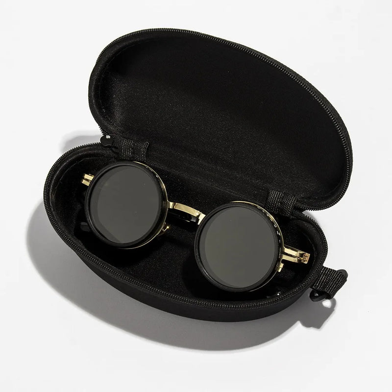 Fashion 9 Level Dimming Fishing Sunglasses Round with Glasse Case Anti-UV Glasses Adjustable Sunglasses Fishing