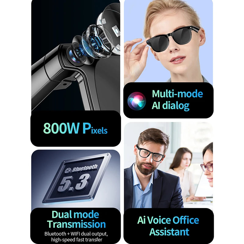 LIGE New AI Smart Glasses 800W Pixels Camera Glasses ChatGPT Translation Voice Control Bluetooth Call Sport Smart Sunglasses Man